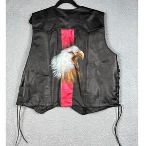 Steer Brand Men's Biker Leather Vest With Eagle Size XL